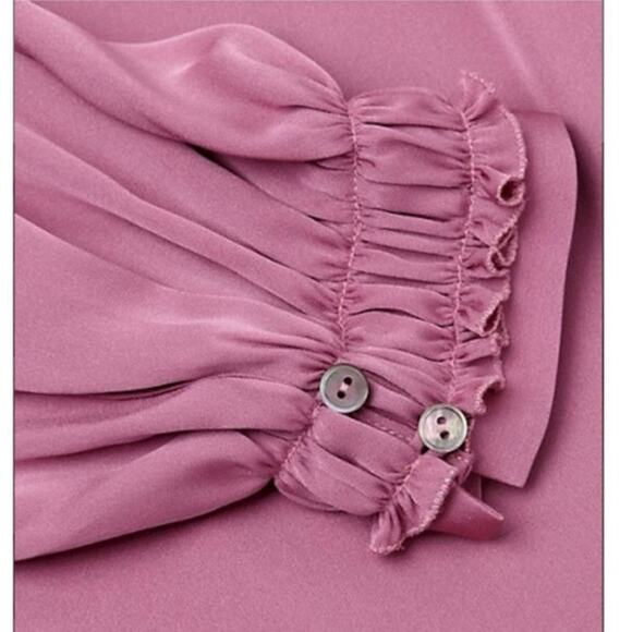 Kobi Halperin Mauve Size M Silk Collared Blouse Ruched Cuff Career Work Wear - Picture 6 of 10